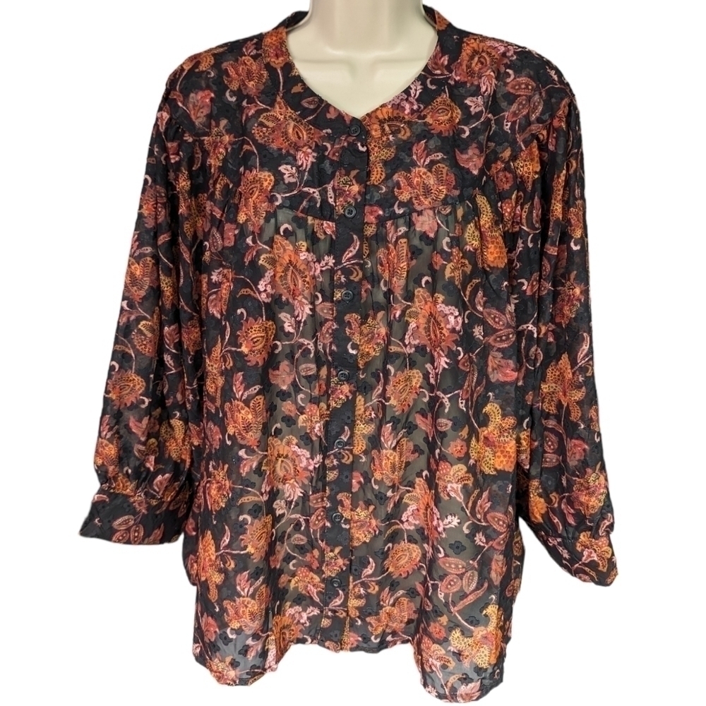 Ophelia Roe NWT Floral Sheer Top Sz 3X